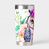 Gourde Isotherme Chouette florale aquarelle personnalisée (Couvercle)