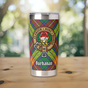 Gourde Isotherme Cimier du clan Buchanan sur tartan