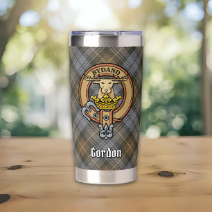 Gourde Isotherme Cimier du clan Gordon sur tartan patiné