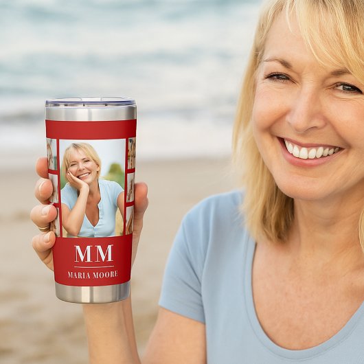 Gourde Isotherme Colis photo blanc rouge nom monogramme