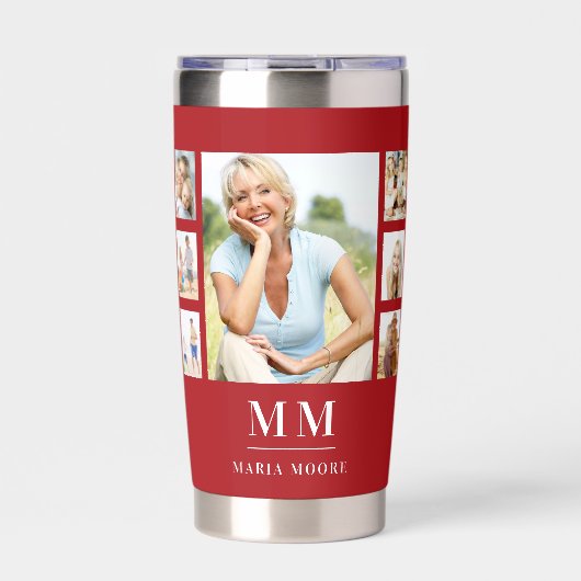 Gourde Isotherme Colis photo blanc rouge nom monogramme (Extérieur)