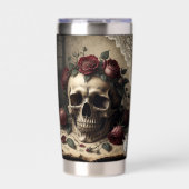 Gourde Isotherme Conception de monogramme de roses de crâne gothiqu (Extérieur)