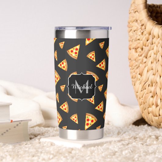 Gourde Isotherme Cool fun pizza tranches motif gris foncé Monogramm (Salon)