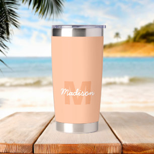Gourde Isotherme Couleur pêche pastel cool avec nom de monogramme p