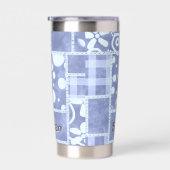 Gourde Isotherme Crazy Quilt Blue Gingham Floral Personalized  (Gauche)