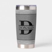 Gourde Isotherme Crochets en cuir gris faux Monogramme Nom personna (Extérieur)