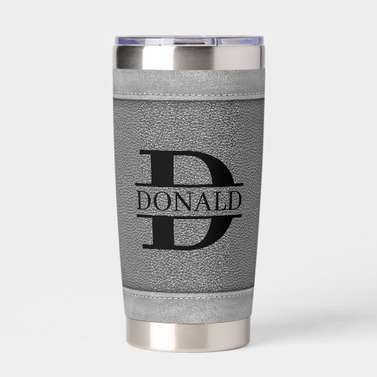 Gourde Isotherme Crochets en cuir gris faux Monogramme Nom personna (Extérieur)