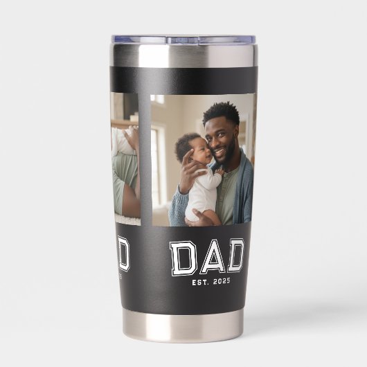 Gourde Isotherme Dad Established 3 Photo Collage Customized Black (Couvercle)