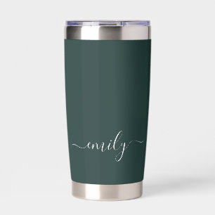 Gourde Isotherme Dark Green Modern Script Nom du monogramme