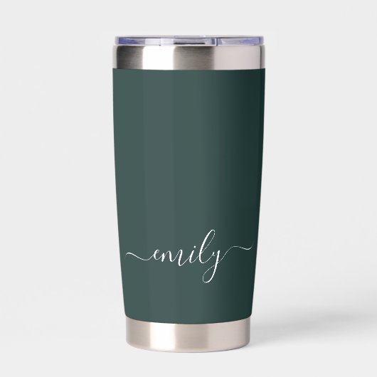 Gourde Isotherme Dark Green Modern Script Nom du monogramme (Extérieur)