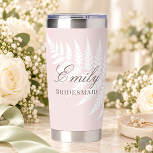 Gourde Isotherme Demoiselle d'honneur rose poudré fougère blanche é