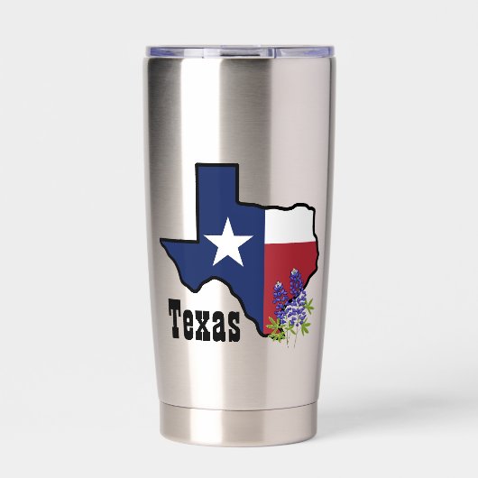 Gourde Isotherme Drapeau texan et bleu fleur avec nom personnalisé (Extérieur)