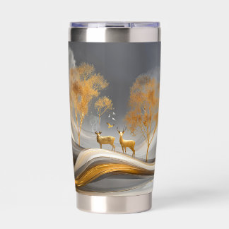 Gourde Isotherme ✨Élégant Cerf Doré Luxe Nature Artwork