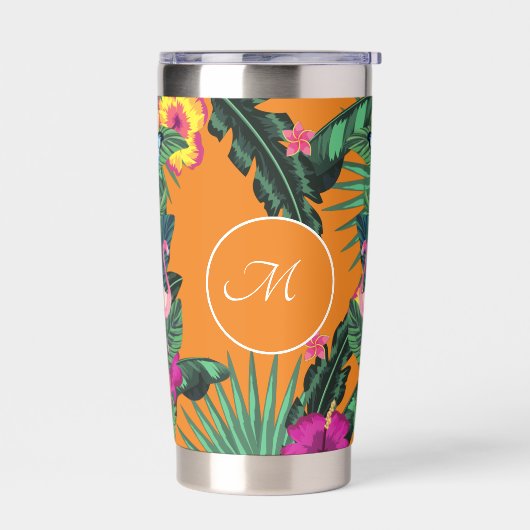 Gourde Isotherme Élégant Monogramme Fleurs tropicales (Gauche)