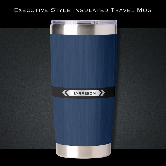 Gourde Isotherme Executive Navy Blue Monogram Premium Travel Mug