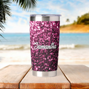 Gourde Isotherme Faux pailletés rose foncé scintillent Nom personna