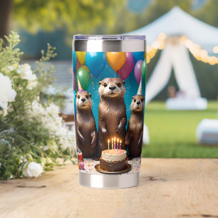 Gourde Isotherme Fête d'anniversaire des triplés loutres,