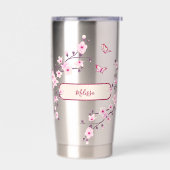Gourde Isotherme Fleur de Cerisier | Monogramme Rose (Gauche)
