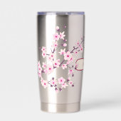 Gourde Isotherme Fleur de Cerisier | Monogramme Rose (Extérieur)