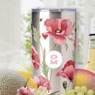 Gourde Isotherme Fleur sauvage Monogramme rose grand pavot Romantiq