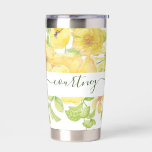 Gourde Isotherme Fleurs aquarelles jaunes personnalisées