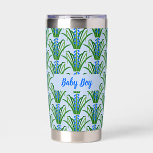 Gourde Isotherme Fleurs de Jacinthe Bleue pour Garçon Personnalisé