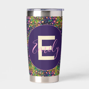 Gourde Isotherme Fleurs de motif aquarelle colorées monogramme