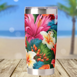 Gourde Isotherme Fleurs tropicales d'été à l'aquarelle 