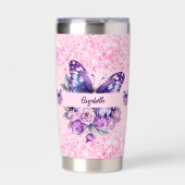 Gourde Isotherme Fleurs violettes roses papillon (Extérieur)