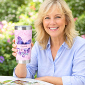 Gourde Isotherme Fleurs violettes roses papillon