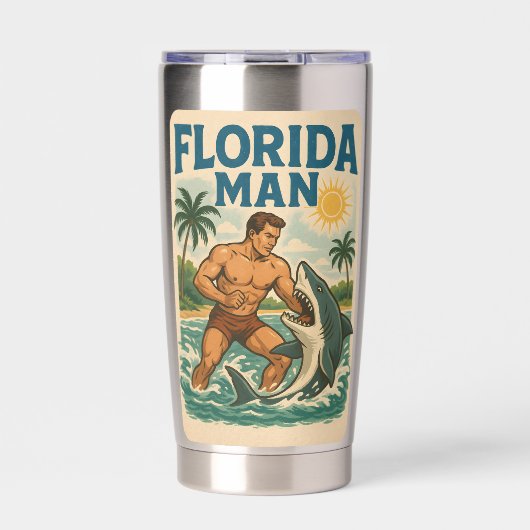 Gourde Isotherme Florida Man Coastal Shark Wrestler - Retro Beach (Extérieur)