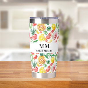 Gourde Isotherme Fruit ananas pastèques nom monogramme