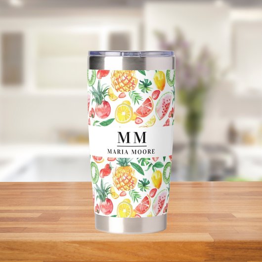 Gourde Isotherme Fruit ananas pastèques nom monogramme