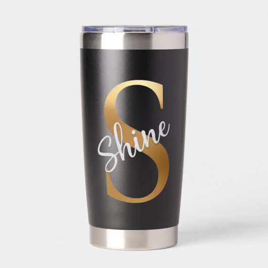 Gourde Isotherme Gold Monogram S - Shine Motivational Black Tumbler (Extérieur)