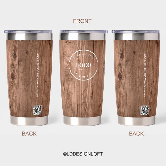 Gourde Isotherme Grain de bois Rustique Marqué avec logo Site Web