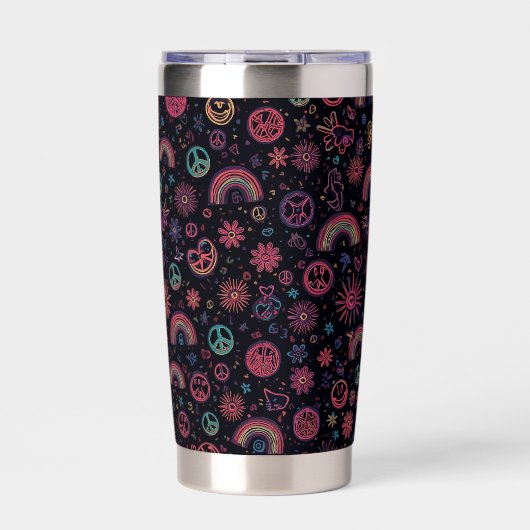 Gourde Isotherme Groovy 70s Psychedelic Tumbler | Smiley Faces (Extérieur)