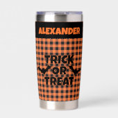 Gourde Isotherme Halloween Trick or Treat Orange & Black Plaid Name (Extérieur)