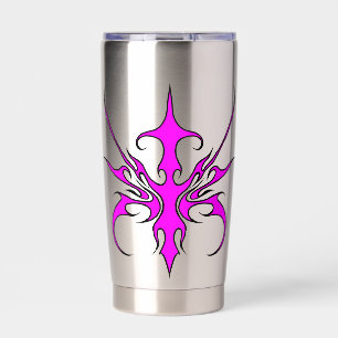 Gourde Isotherme Illustration d'art linéaire tribal rose et noir fé