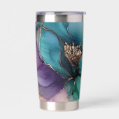 Gourde Isotherme Joli Aqua bleu violet or Floral (Gauche)