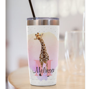 Gourde Isotherme Joli Monogramme Aquarelle Nom Giraffe Jungle