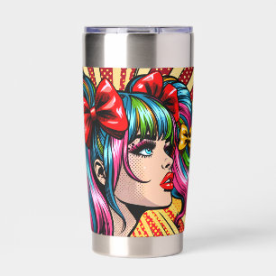 Gourde Isotherme Jolie fille de bande dessinée pop art avec des rub