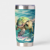 Gourde Isotherme Jolie plage mer tortue ajouter nom (Couvercle)