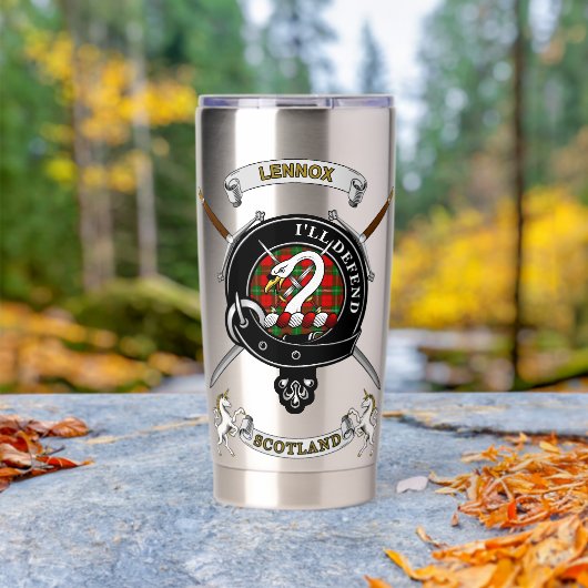 Gourde Isotherme Lennox Clan Badge Tartan & Swords (En extérieur (pivoté))