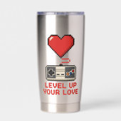 Gourde Isotherme Level Up Your Love, Retro Pixel Gaming Design (Couvercle)