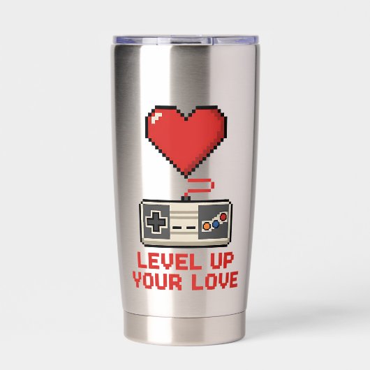 Gourde Isotherme Level Up Your Love, Retro Pixel Gaming Design (Extérieur)