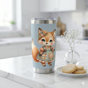 Gourde Isotherme Maisonnette Fantaisiste Florale Pastel Renard Cott