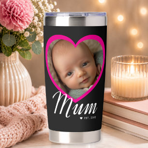 Gourde Isotherme Maman a établi un script cœur rose photo noir