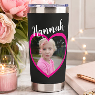 Gourde Isotherme Maman écriture rose cœur nom de l'enfant photo noi
