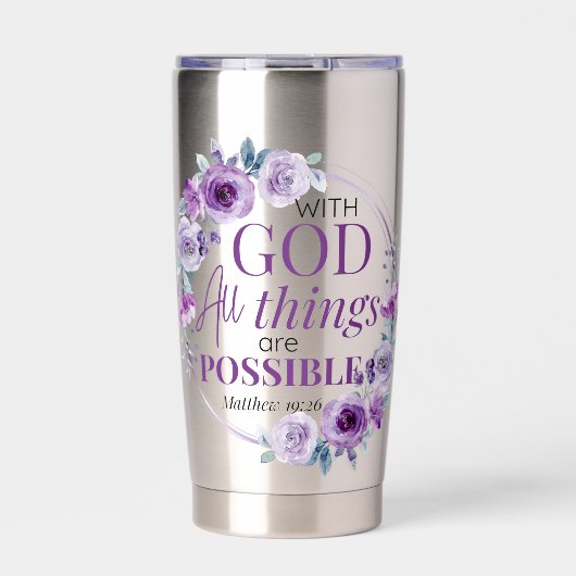 Gourde Isotherme Matthew 19:26 Possible with God Purple Floral (Extérieur)