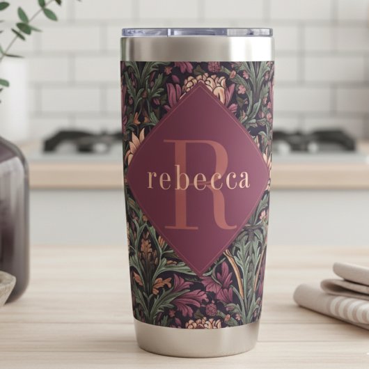 Gourde Isotherme Mauve Green Floral William Morris Elegant Monogram